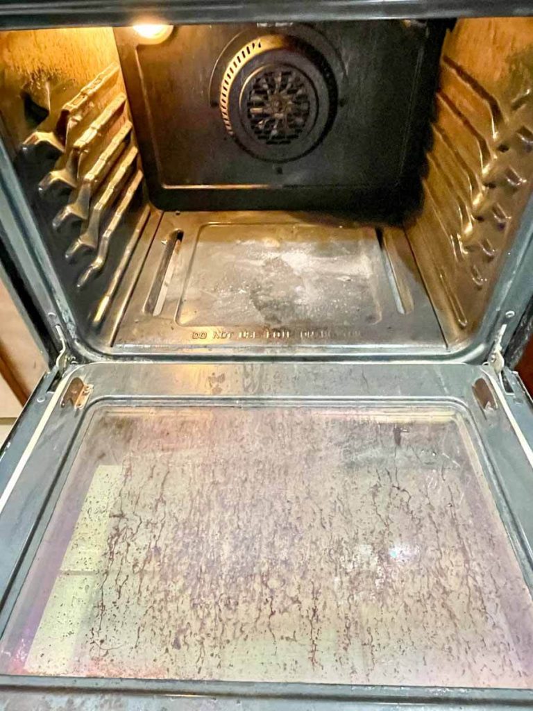 a dirty oven ready for deep cleaning