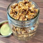 homemade espresso granola in a lass jar